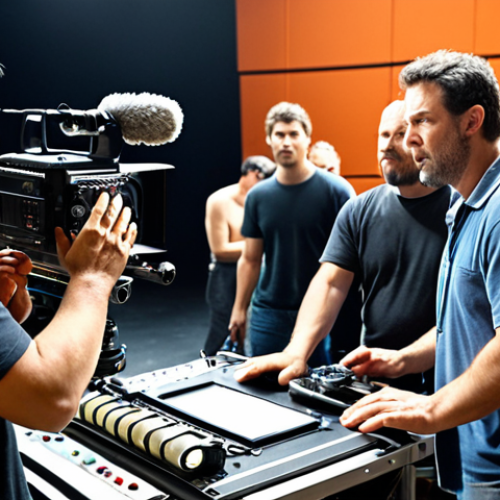 Home 21 **Image:** A film set bustling with activity. In the foreground, a director is passionately explaining a scene to the actors. In the background, camera operators, lighting technicians, and sound engineers are working diligently. The overall scene captures the collaborative and energetic atmosphere of filmmaking.