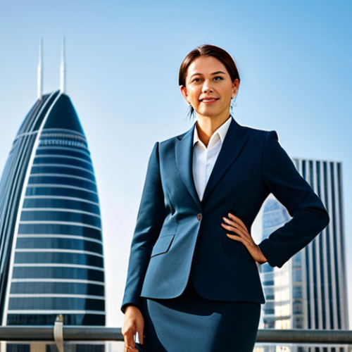Home 9 **
"A female architect in a fully clothed, modest, and professional business suit stands confidently in front of a newly designed, modern skyscraper during daylight. The environment includes a bustling cityscape with other buildings visible in the background. Perfect anatomy, correct proportions, well-formed hands, appropriate attire, safe for work, family-friendly, professional architectural photography, high quality."
**